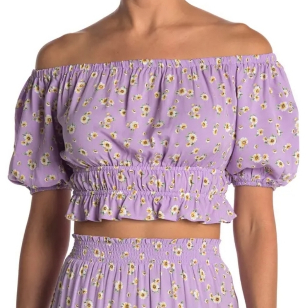 Abound Off Shoulder Purple Crop Top